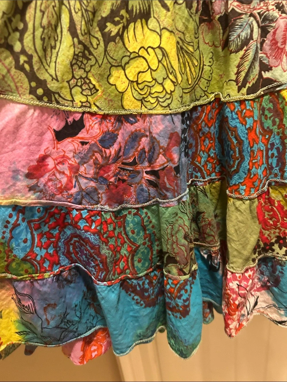 Bila Patchwork M Tiered Maxi Skirt — Green, Blue, Pink, Yellow - Picture 3 of 5